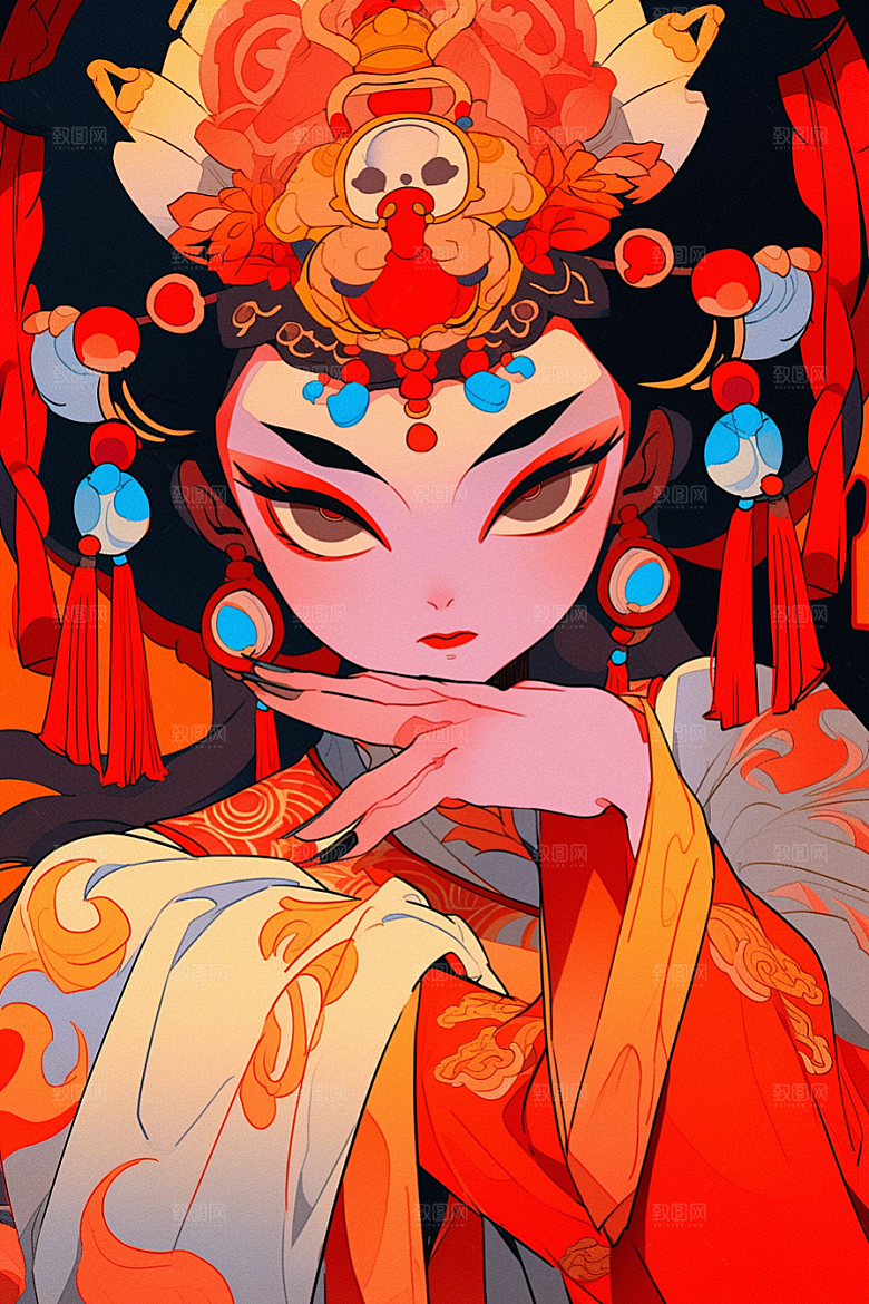 京剧女孩中国风戏曲插画
