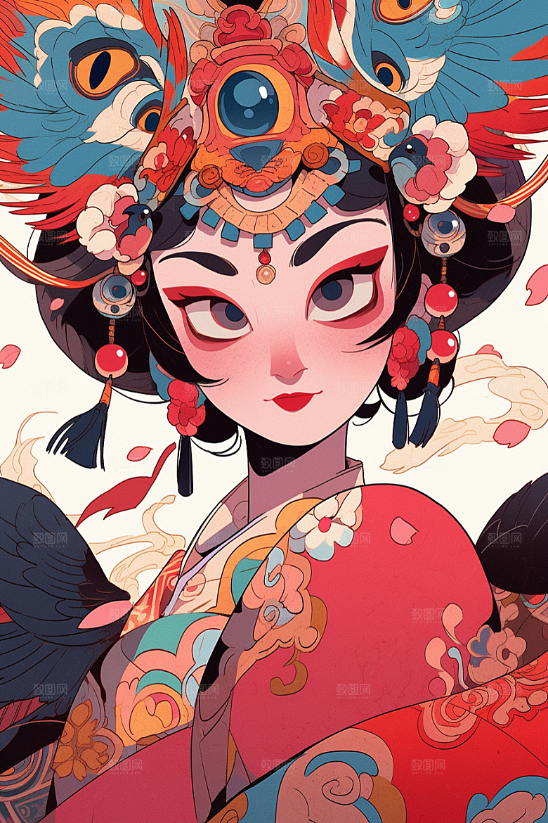 京剧女孩中式戏剧插画