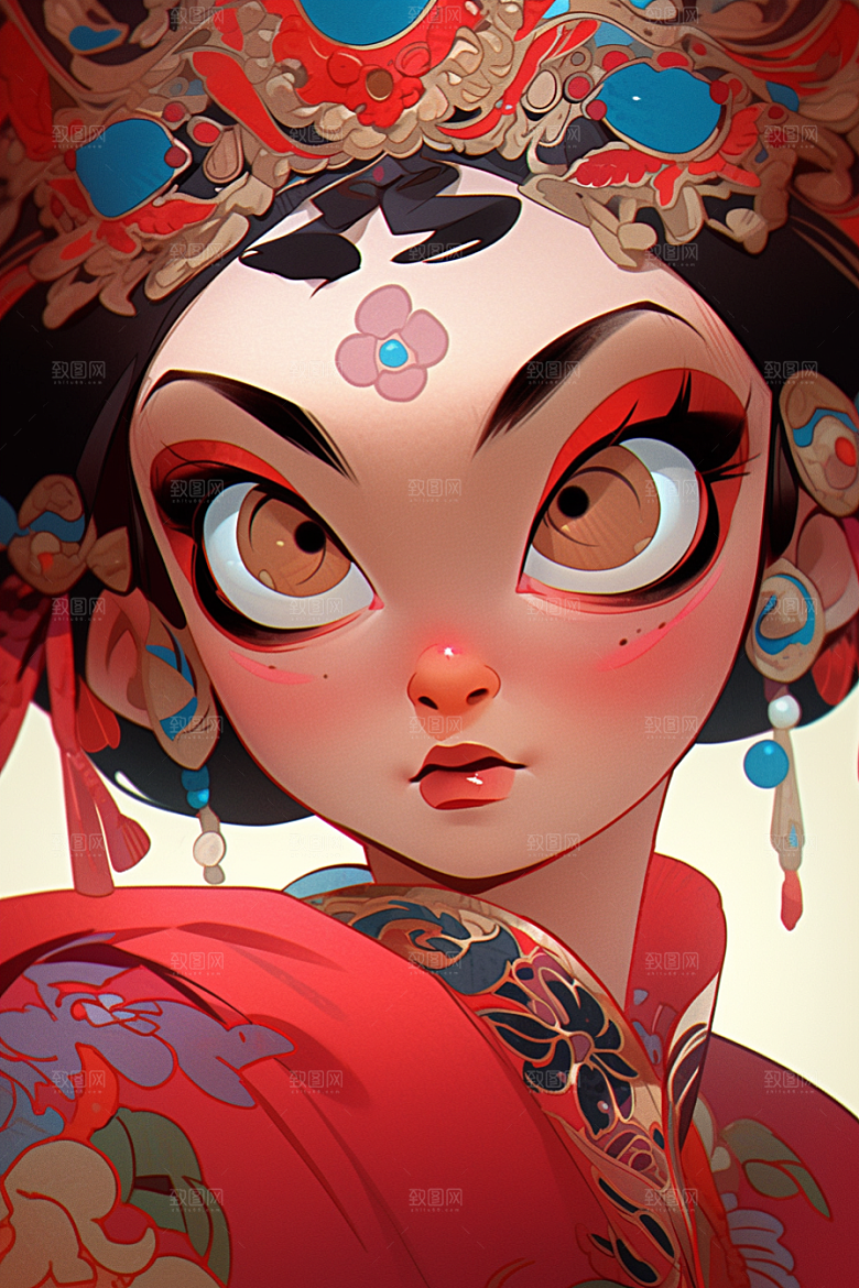 京剧女孩中国风国潮插画