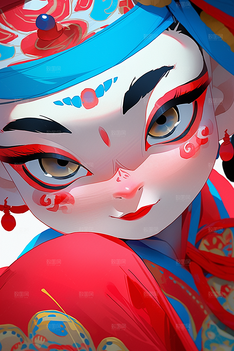 京剧女孩国潮扮相插画