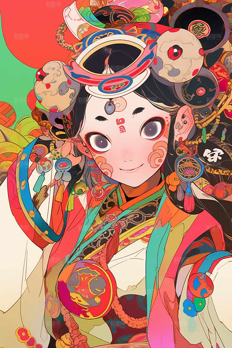 京剧女孩戏剧扮相插画
