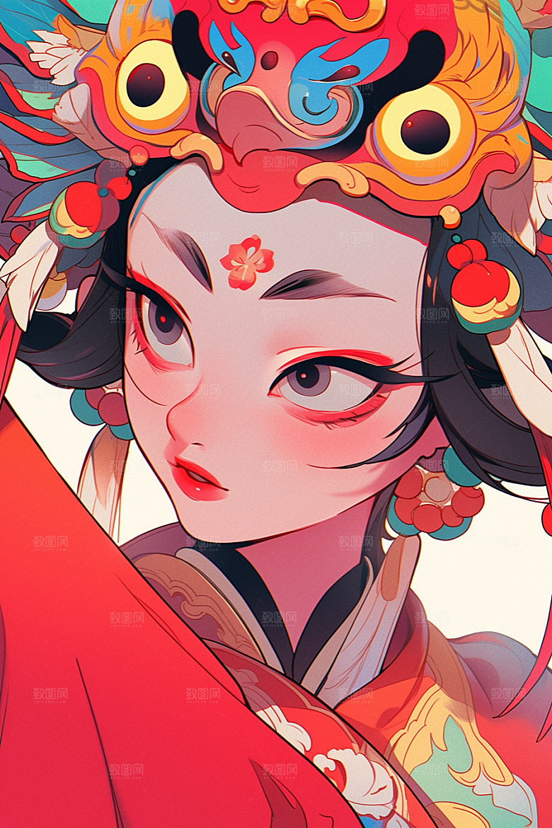 京剧女孩国粹中国风插画