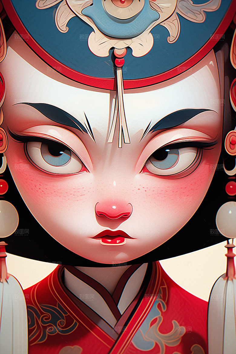 京剧女孩中国风扮相插画