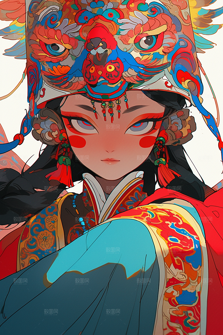 京剧女孩戏剧传统风格插画
