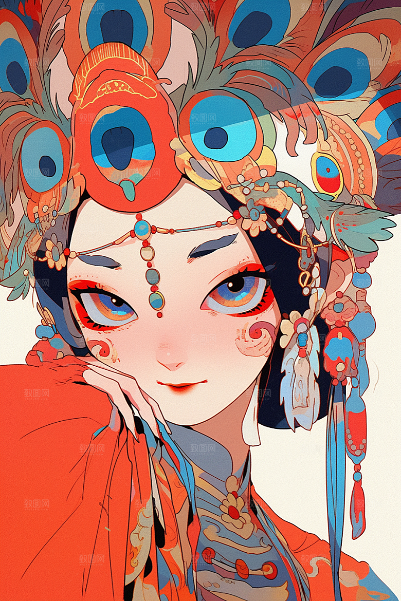 京剧女孩传统风格中式插画