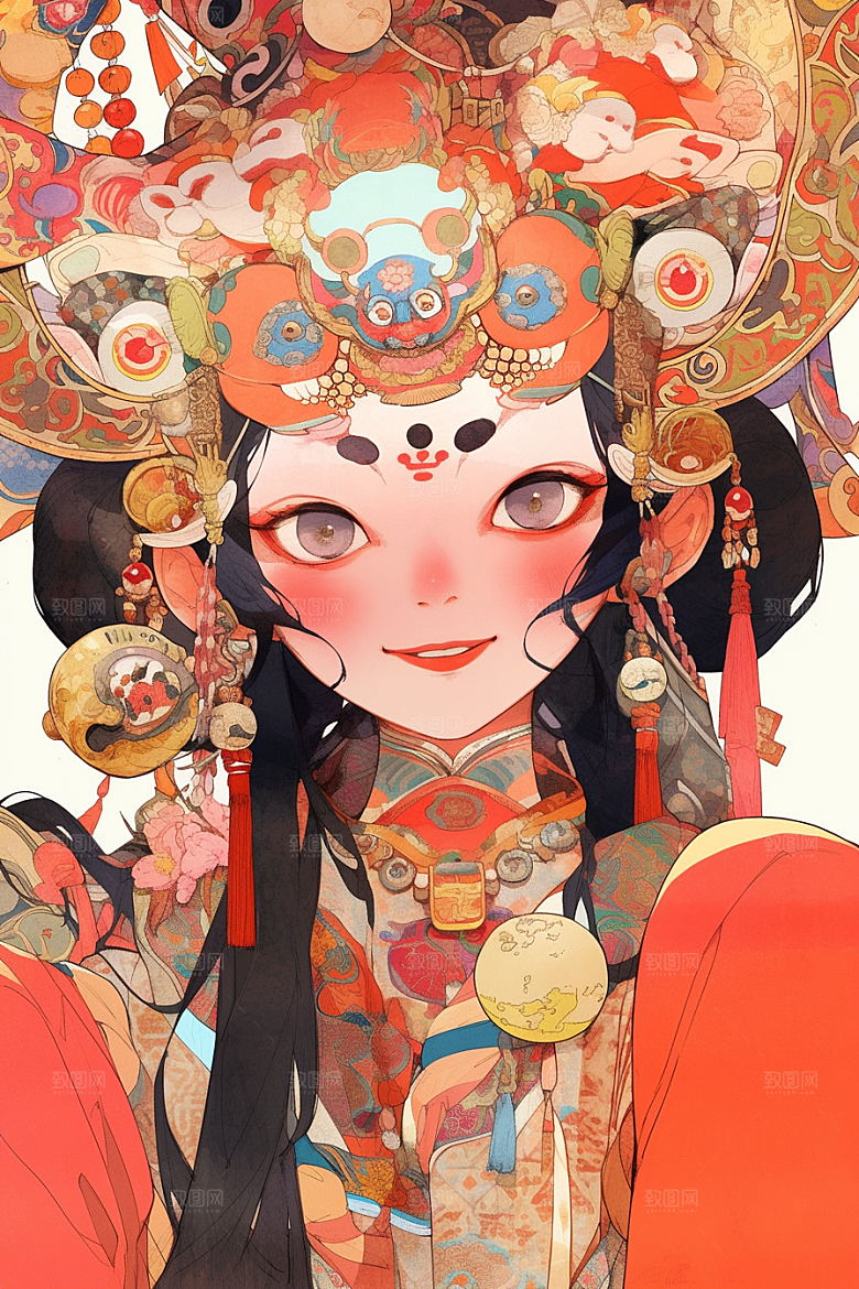 京剧女孩戏剧传统风格插画