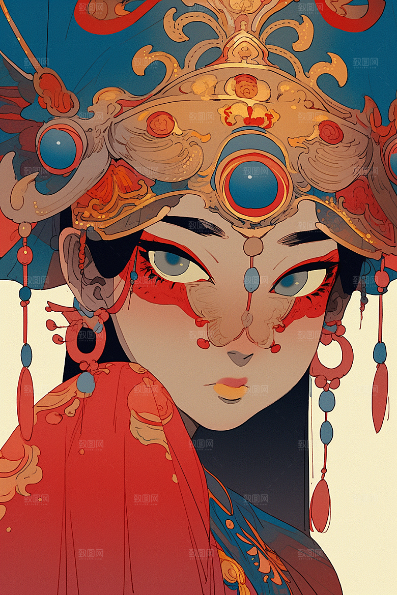 京剧女孩传统风格国粹插画