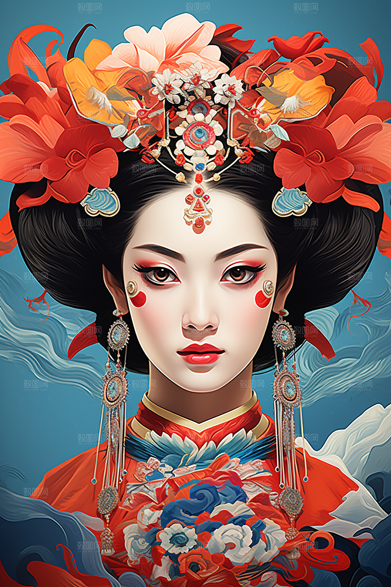 京剧女孩国潮手绘插画