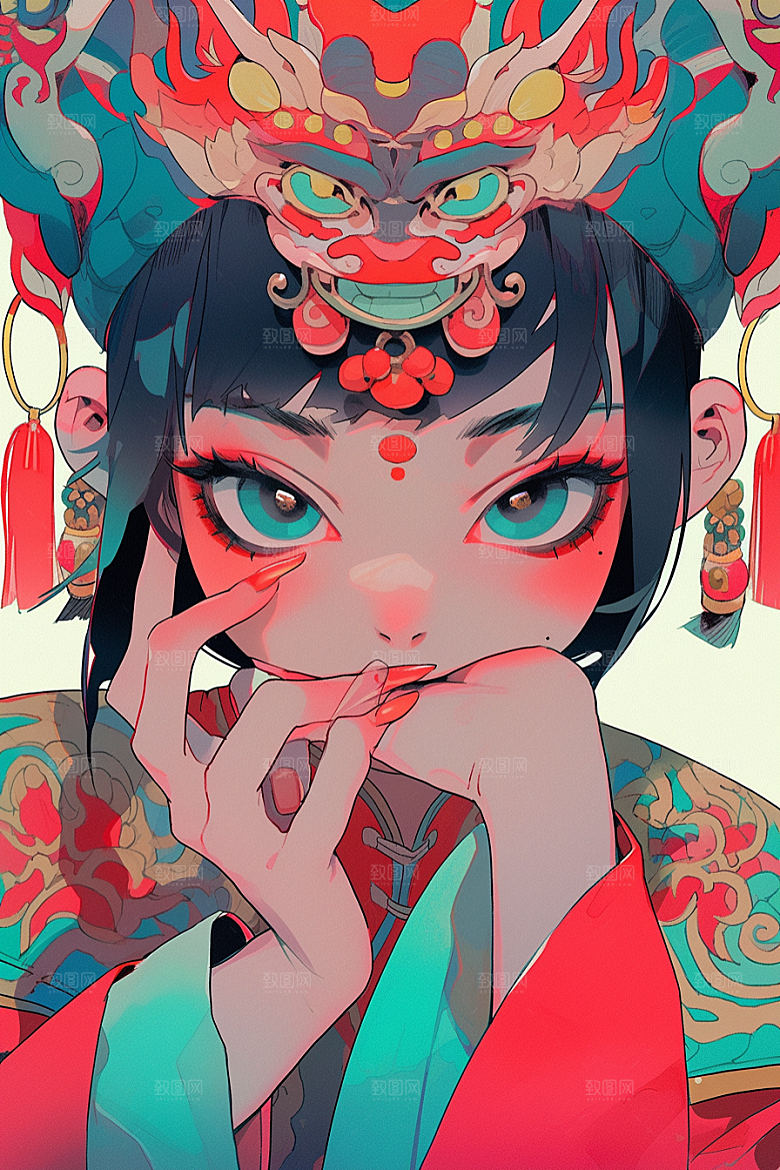 京剧女孩手绘国粹插画