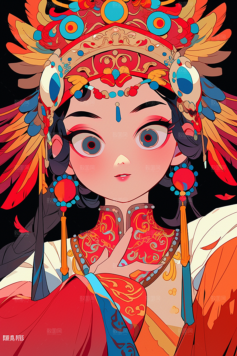 京剧女孩戏剧中国风插画