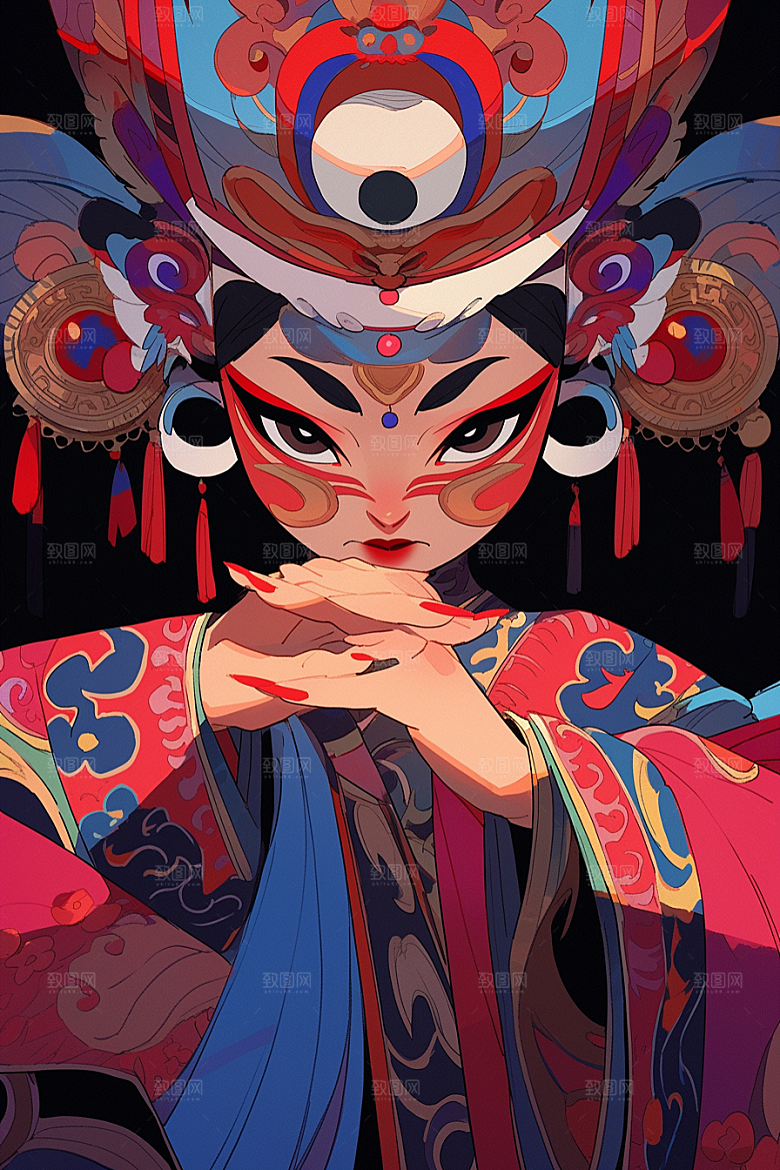 京剧女孩传统风格国潮插画