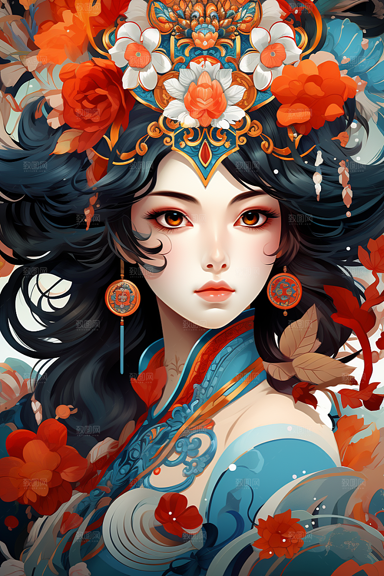 京剧女孩国粹手绘插画