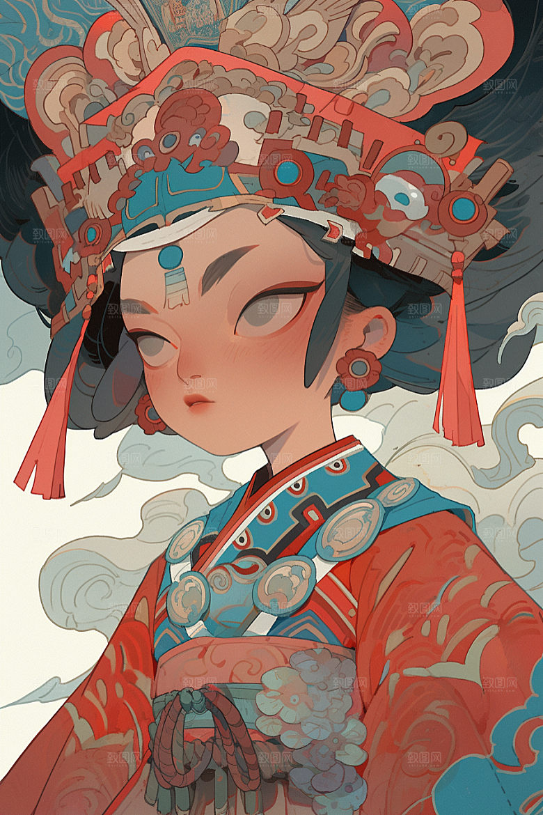 京剧女孩国潮戏剧插画
