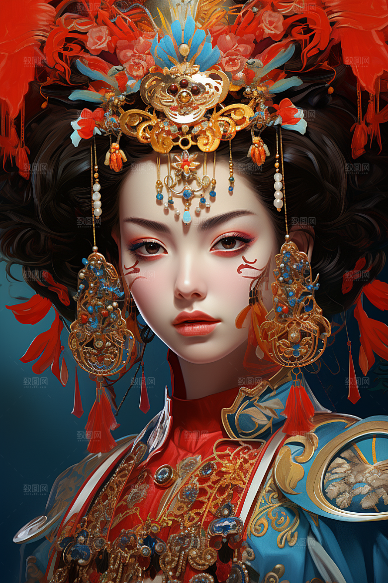 京剧女孩手绘中式插画