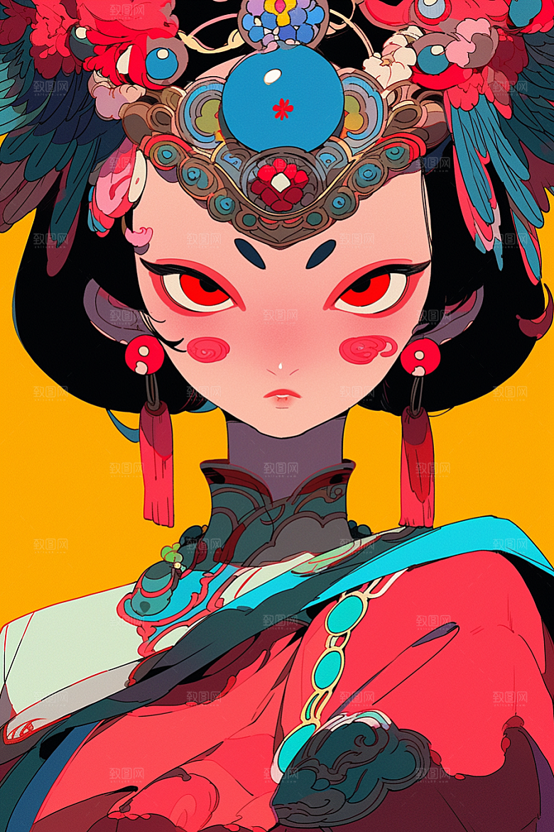 京剧女孩中国风手绘插画
