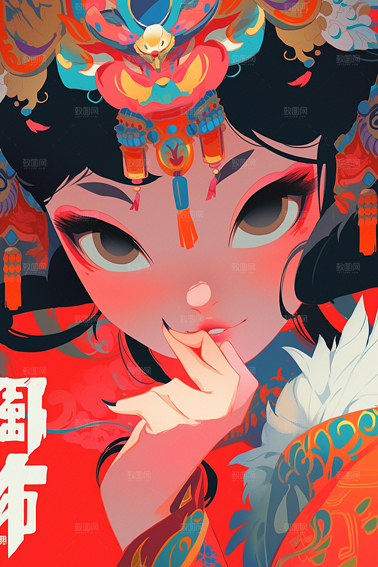 京剧女孩国潮国粹插画