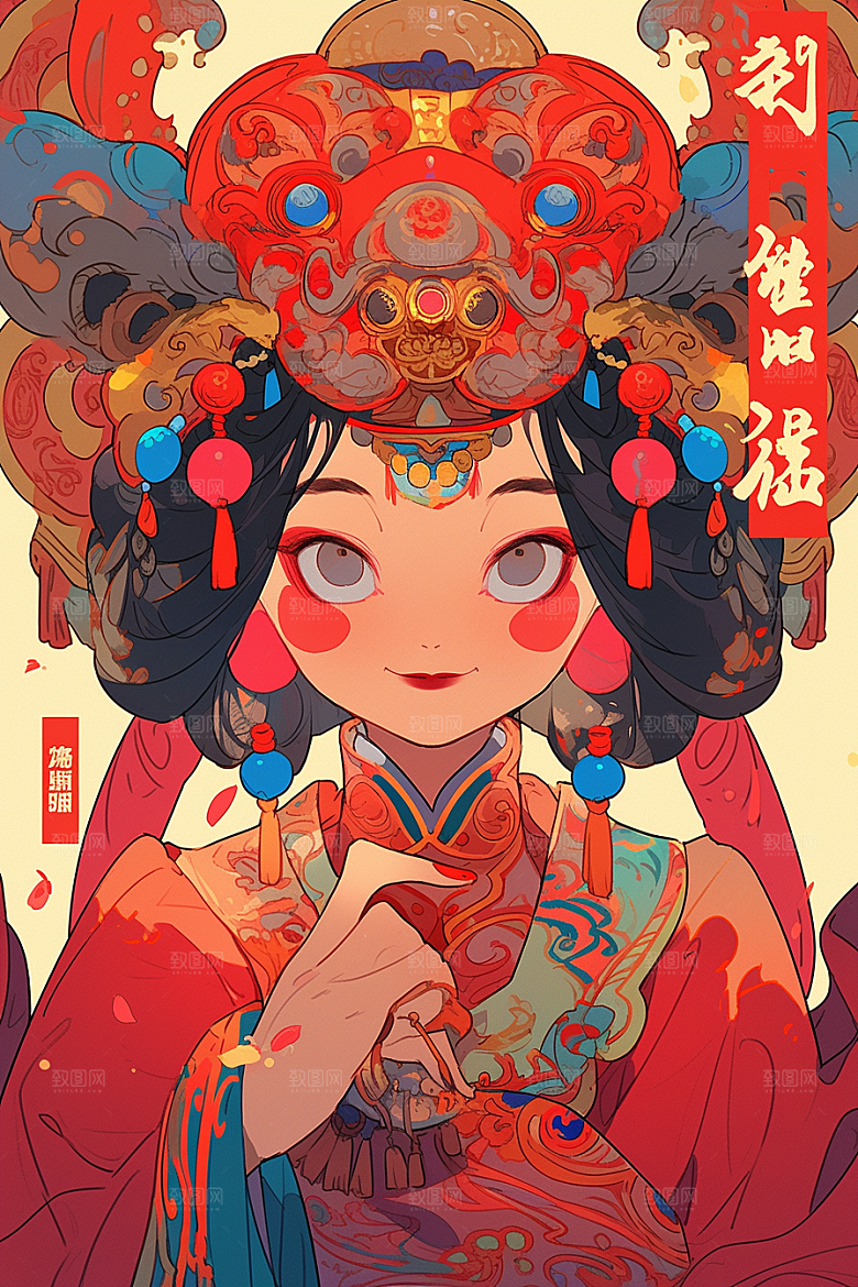 京剧女孩戏剧扮相插画