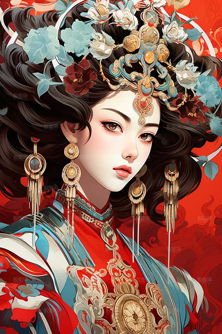 京剧女孩国潮传统风格插画