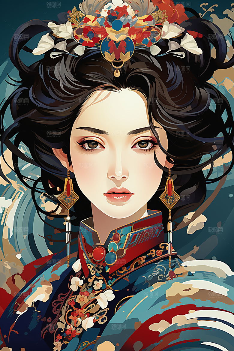 京剧女孩国潮中国风插画