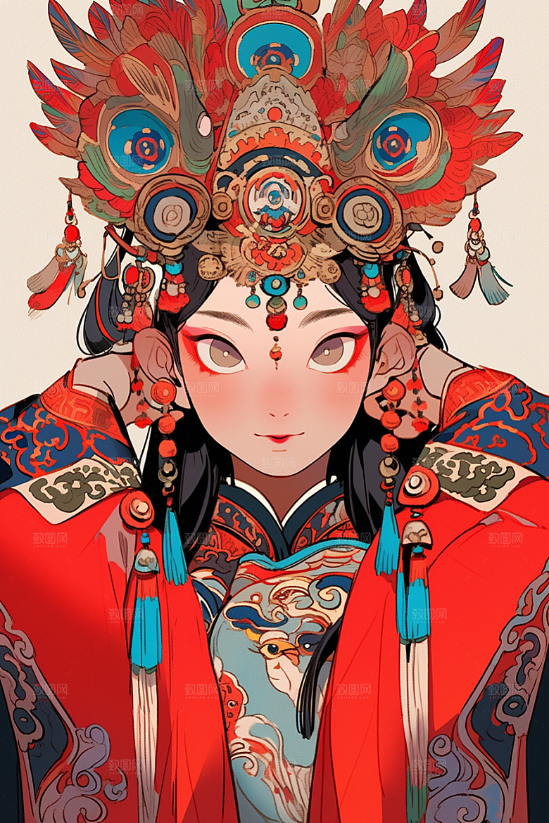 京剧女孩戏曲传统风格插画