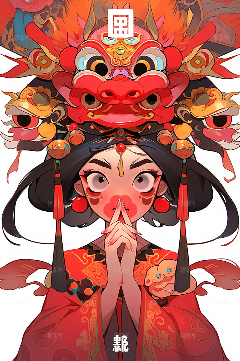 京剧女孩中国风戏曲插画