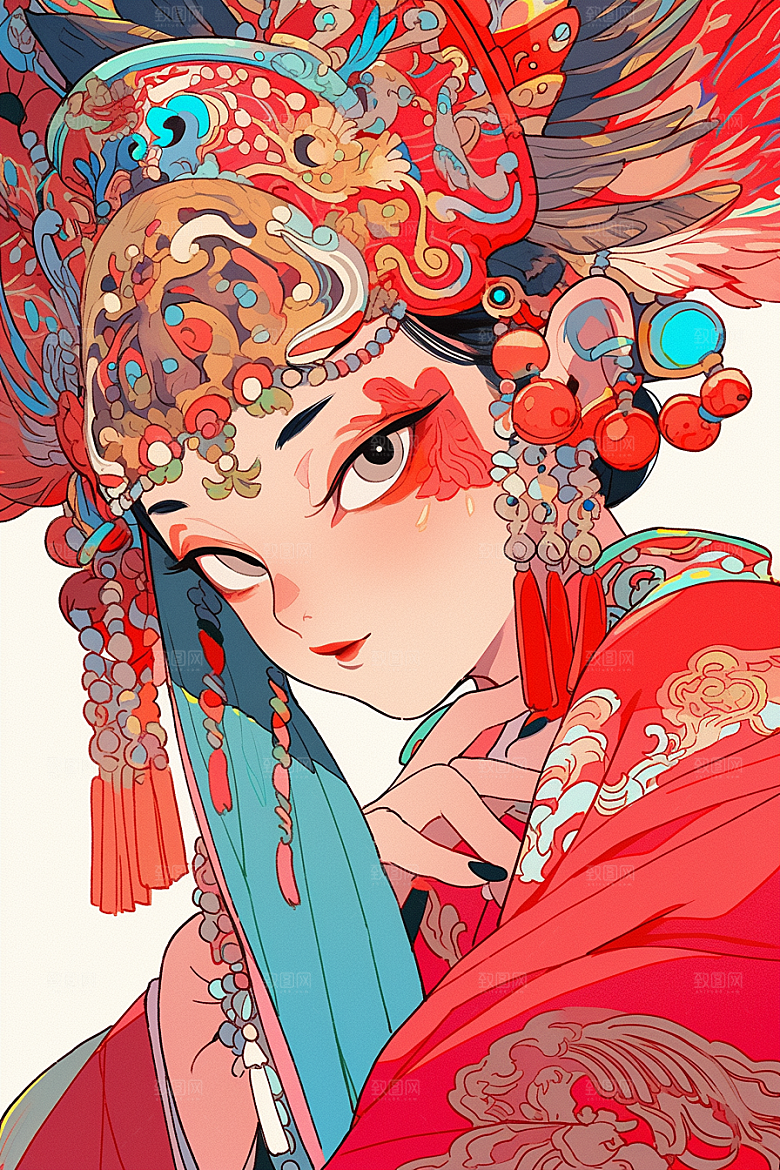 京剧女孩国潮手绘插画
