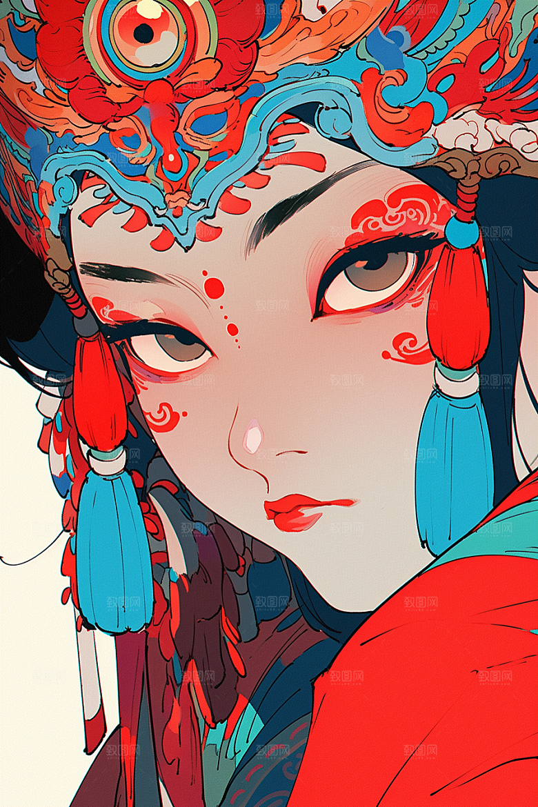 京剧女孩戏剧中国风插画