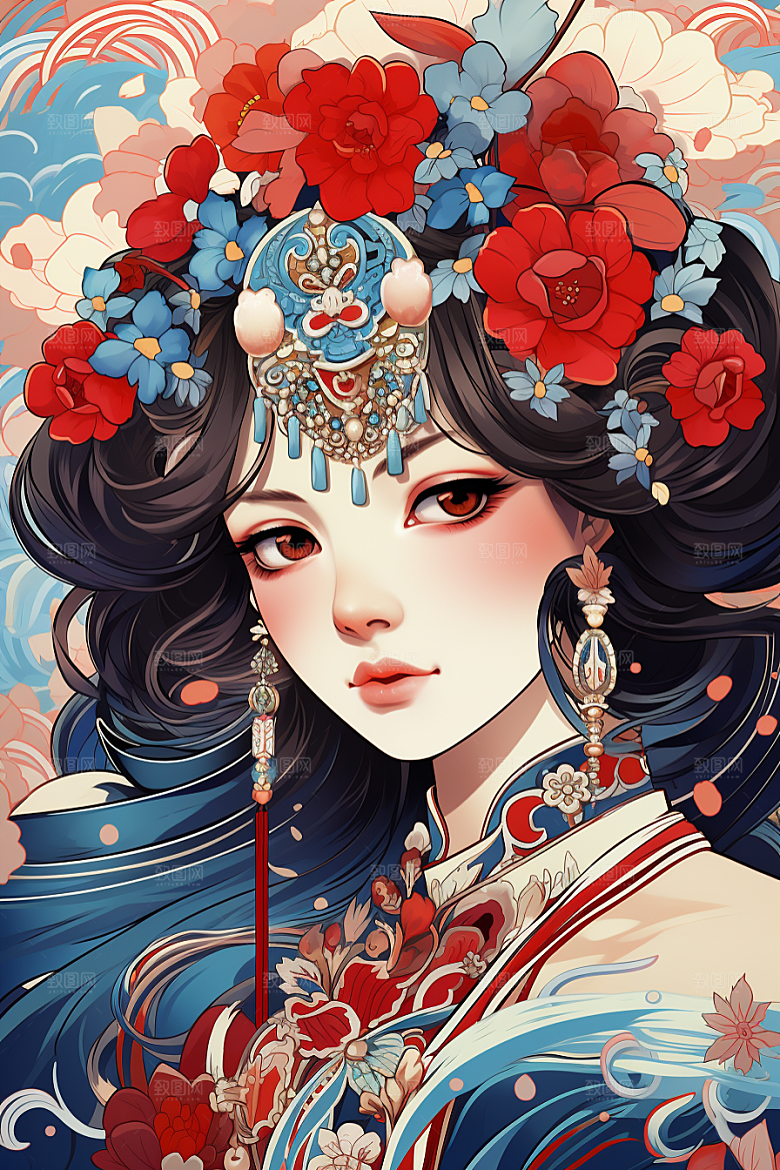 京剧女孩中式国粹插画