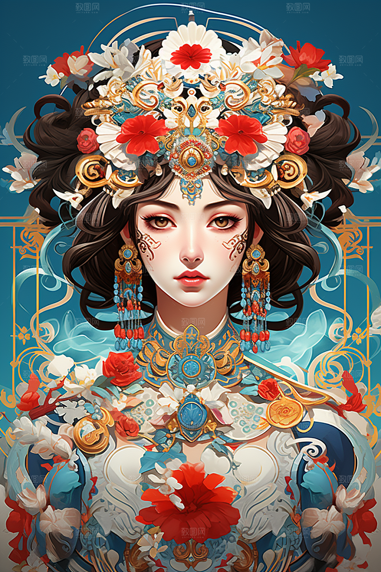 京剧女孩国潮手绘插画