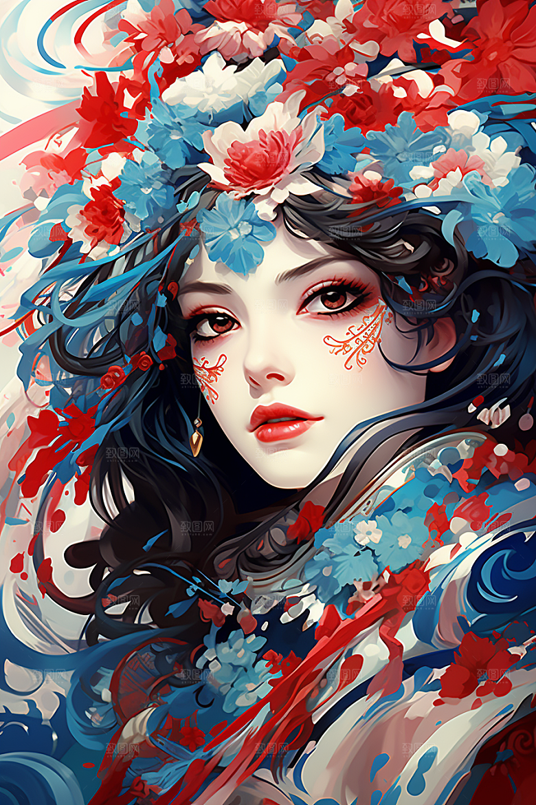 京剧女孩国粹扮相插画