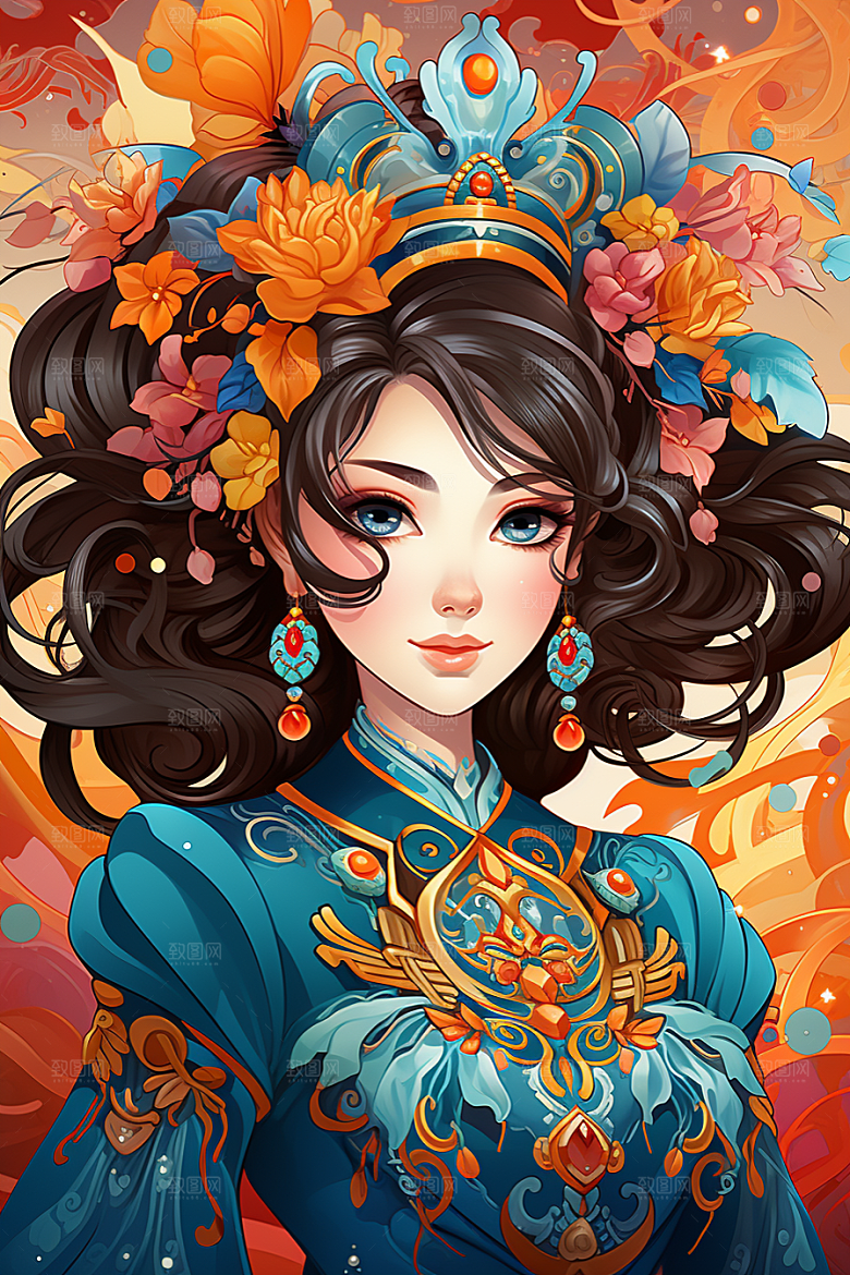 京剧女孩国粹传统风格插画