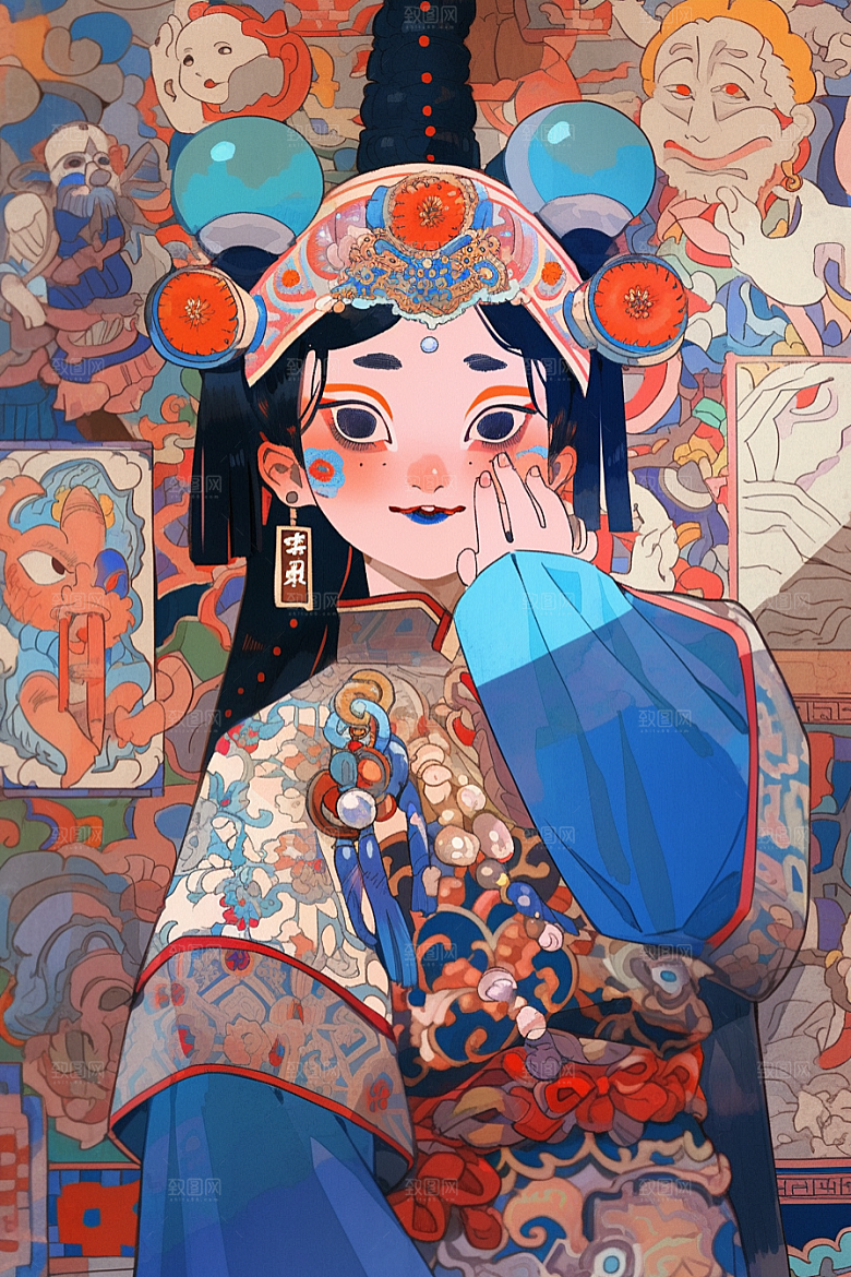 京剧女孩国粹国潮插画