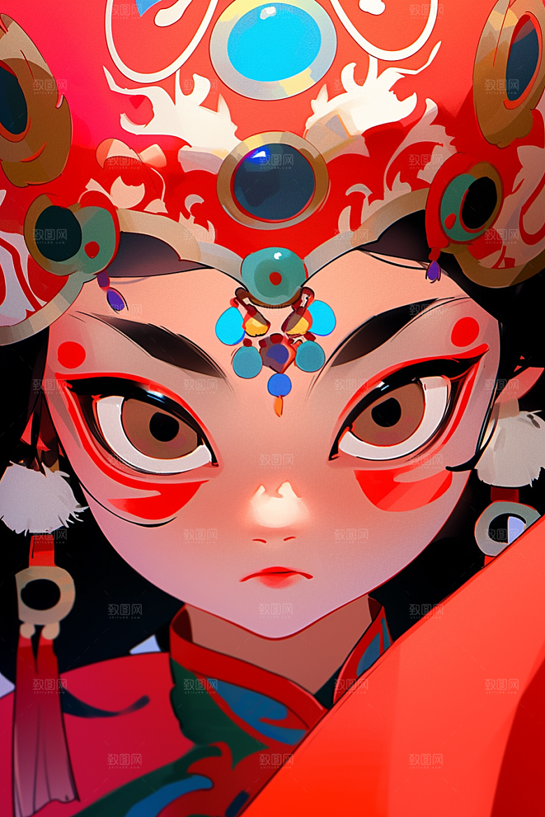 京剧女孩手绘扮相插画