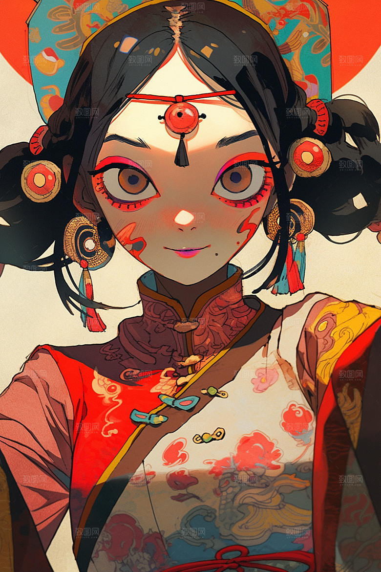 京剧女孩戏剧手绘插画