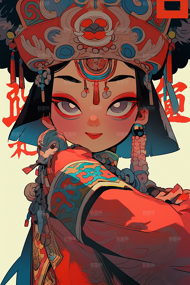 京剧女孩中式传统风格插画