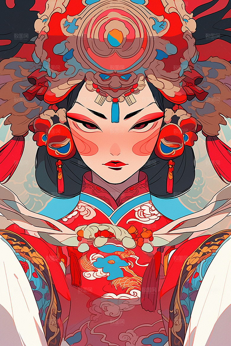 京剧女孩传统风格中国风插画
