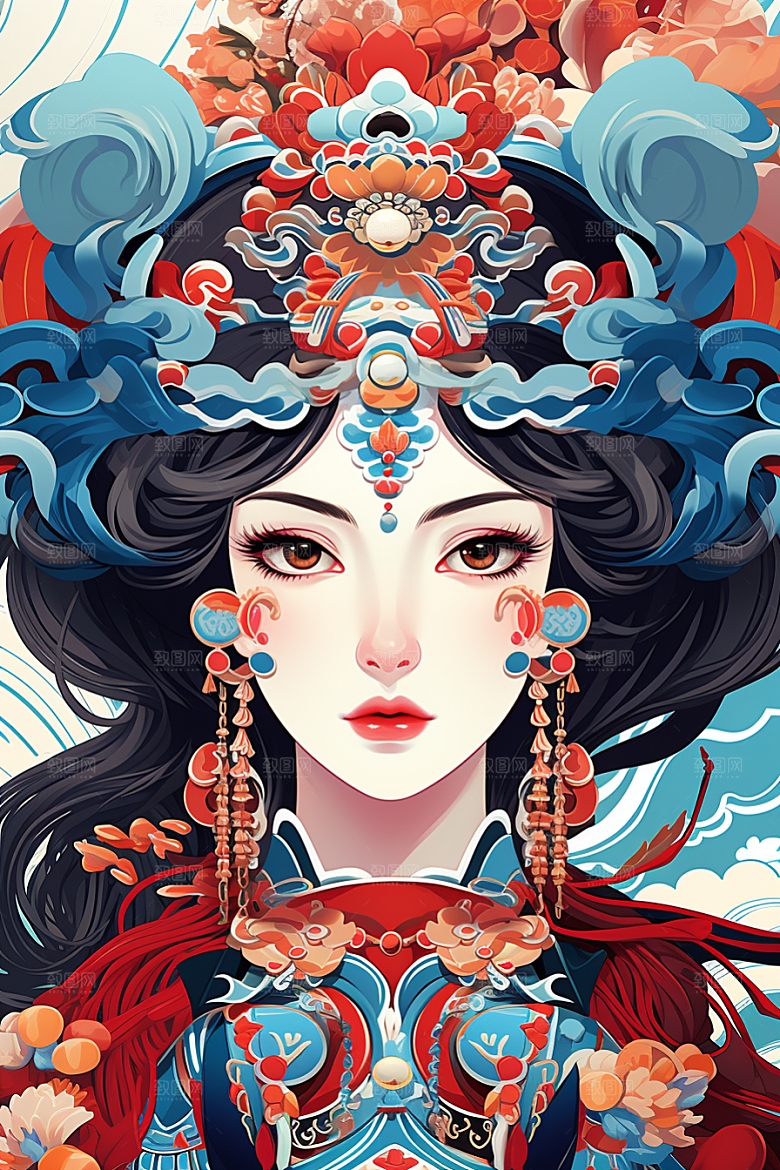 京剧女孩戏剧中式插画