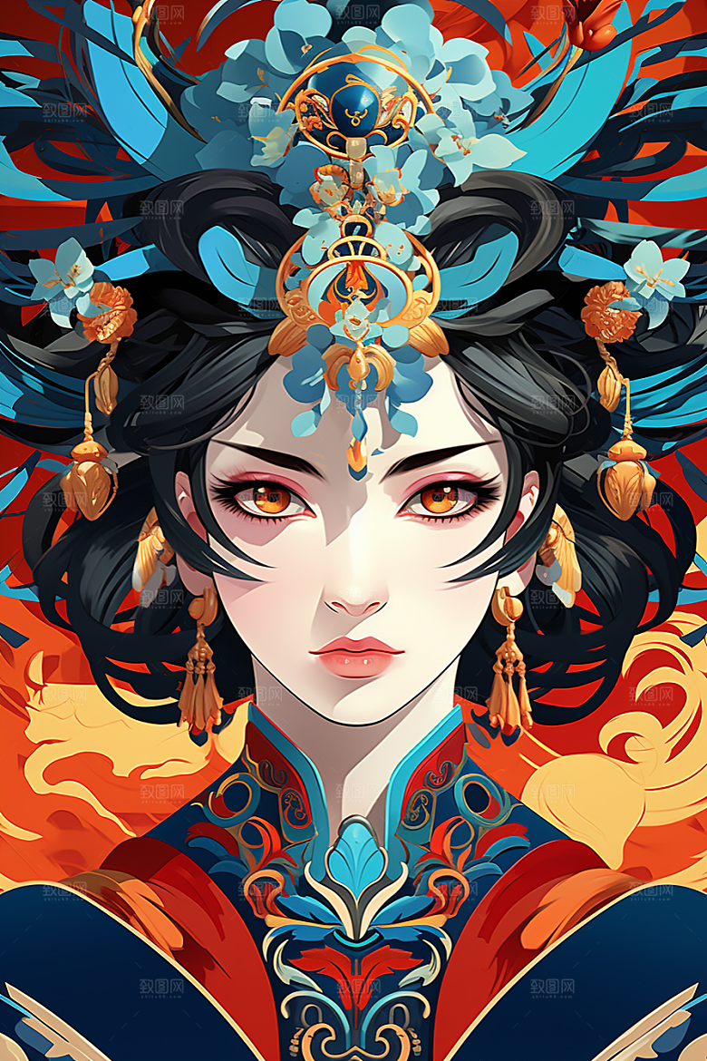京剧女孩国粹扮相插画