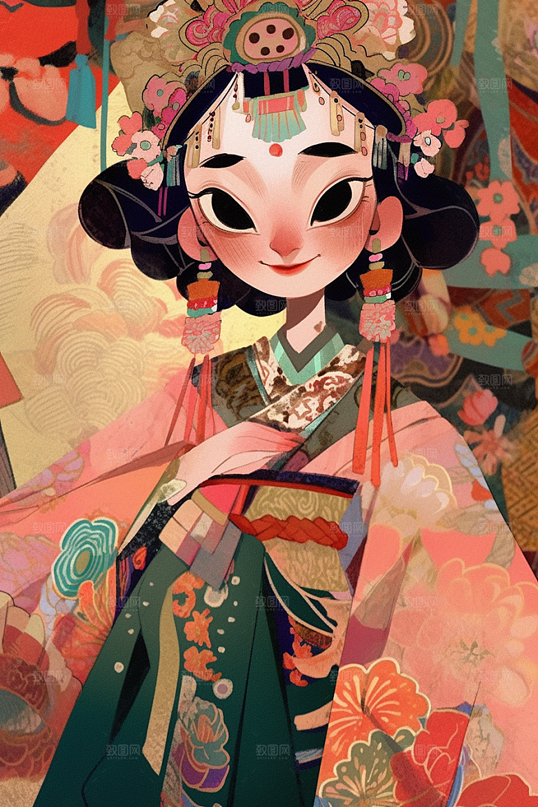 京剧女孩中式戏剧插画