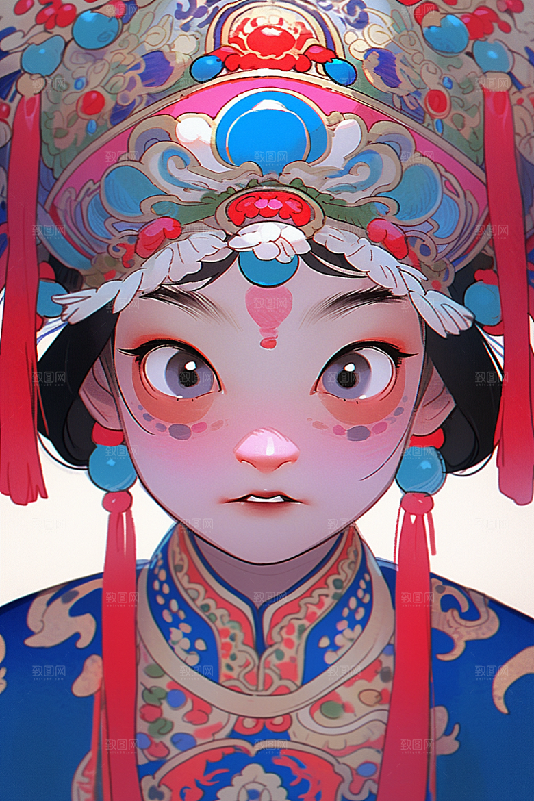 京剧女孩国粹传统风格插画
