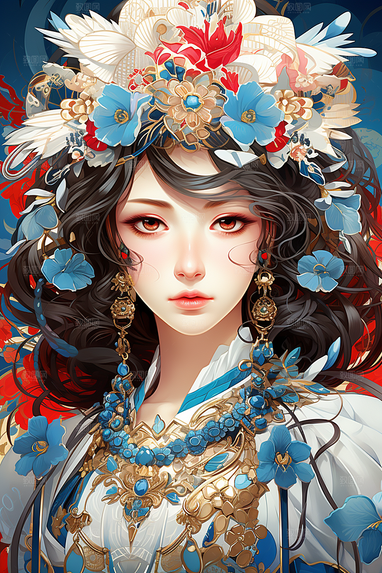 京剧女孩手绘戏剧插画
