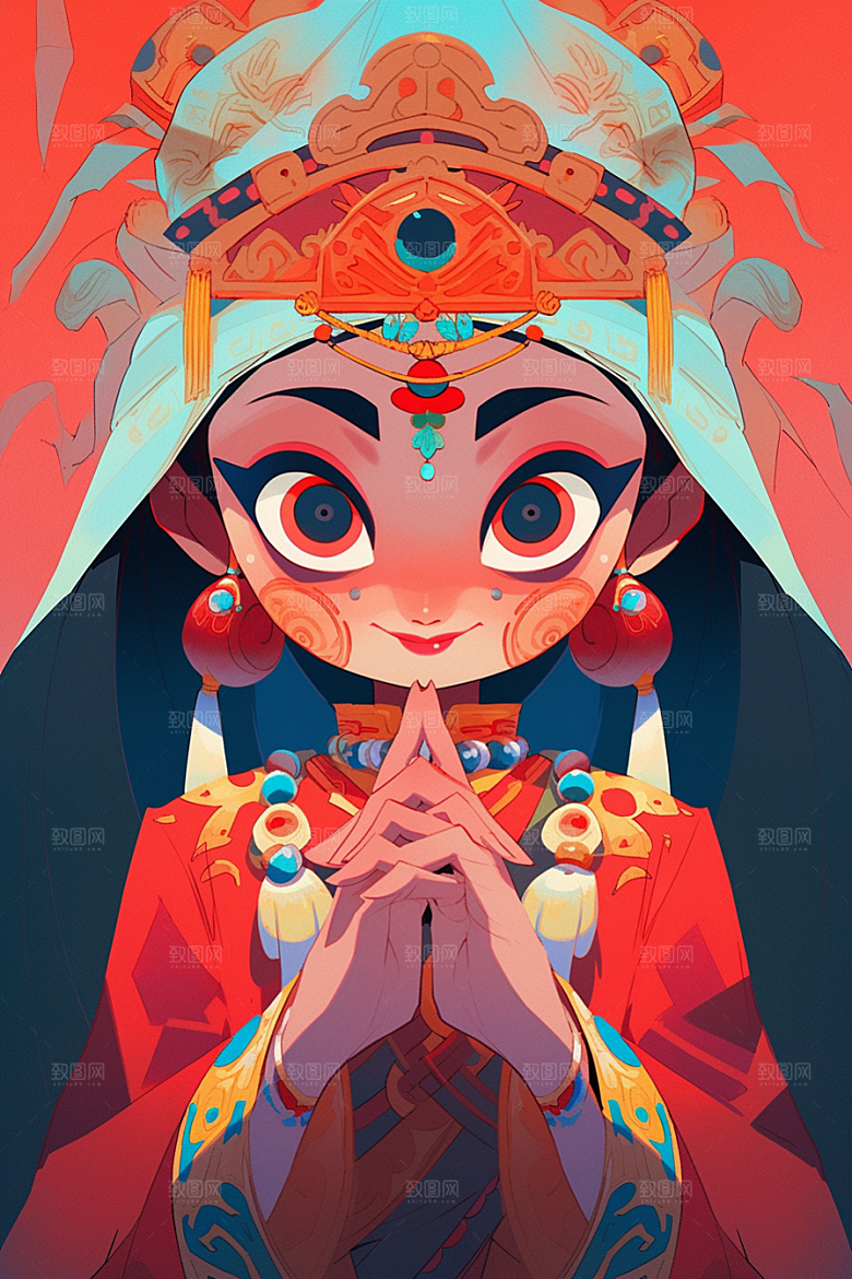 京剧女孩中国风扮相插画