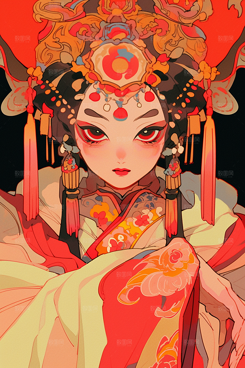 京剧女孩国潮手绘插画