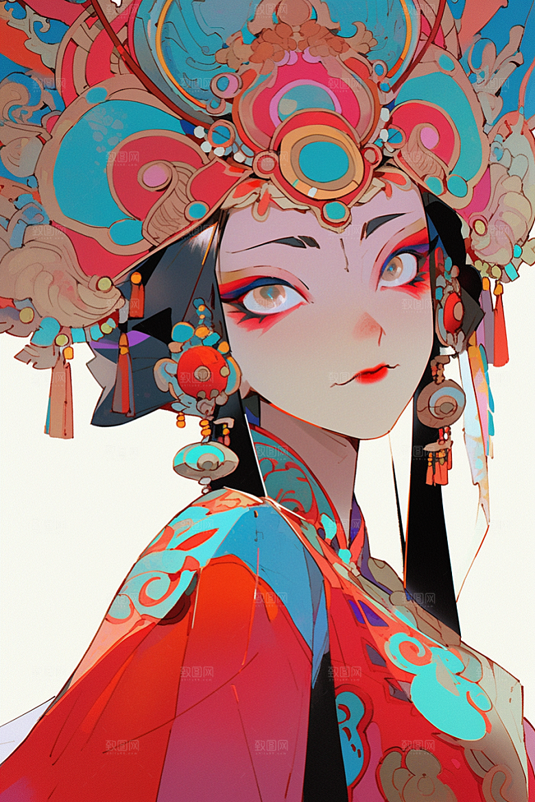 京剧女孩国潮中国风插画