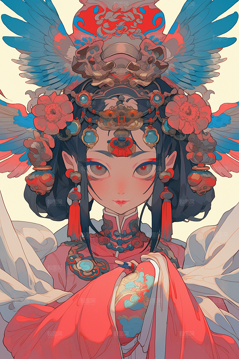 京剧女孩手绘中式插画