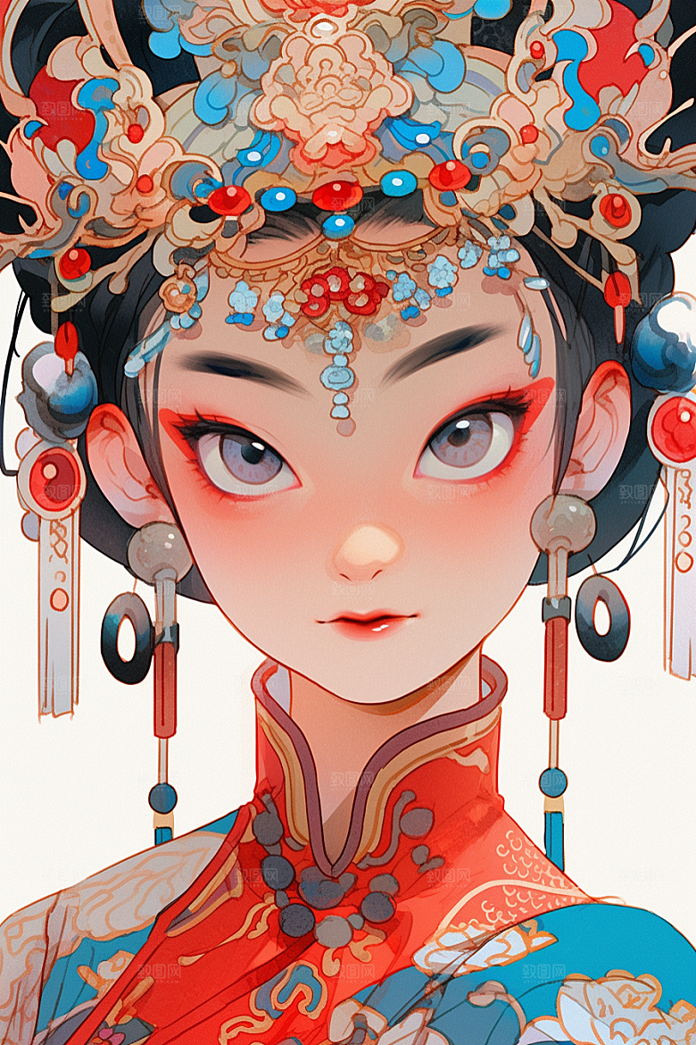 京剧女孩中式扮相插画