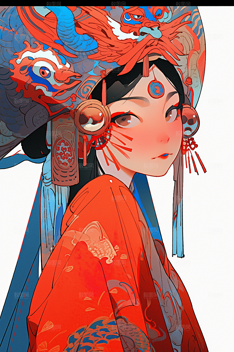 京剧女孩国潮国粹插画