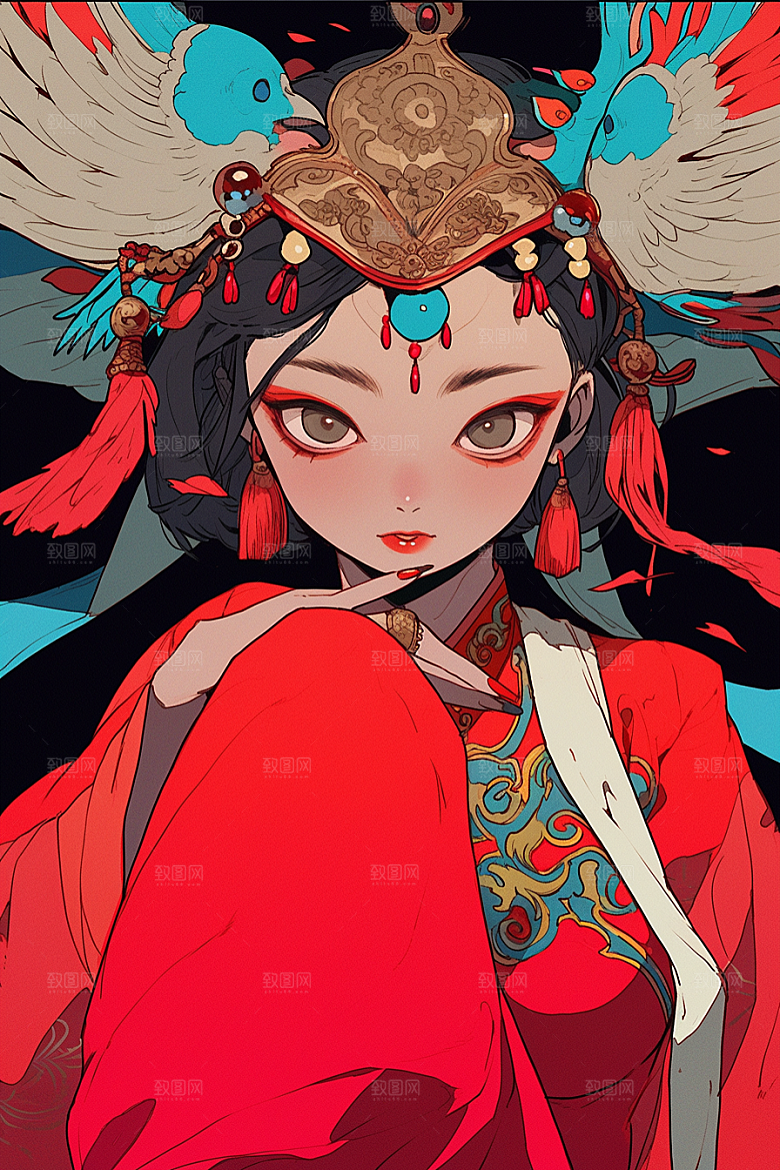 京剧女孩手绘戏曲插画