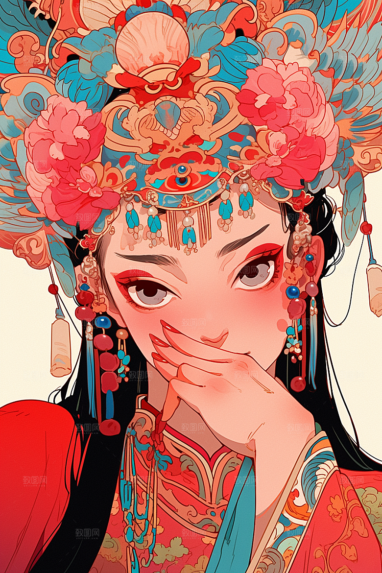 京剧女孩中国风戏曲插画