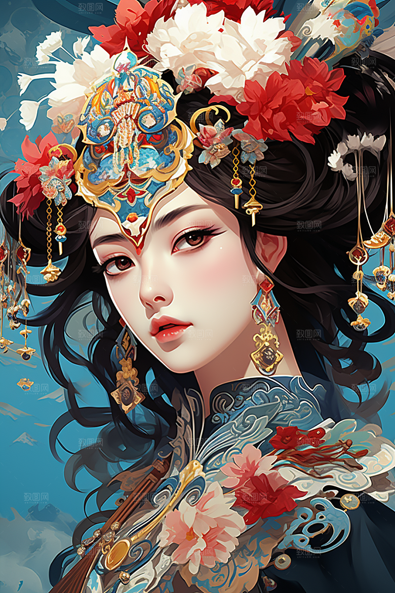 京剧女孩中国风传统风格插画